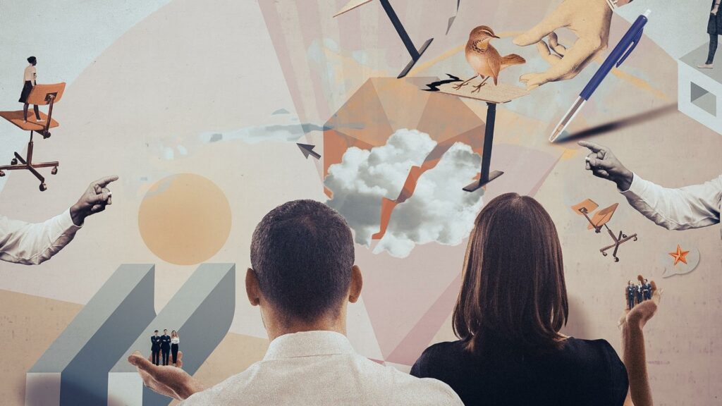 Två chefer som delar ledarskapet. Illustration: Kristian Ingers